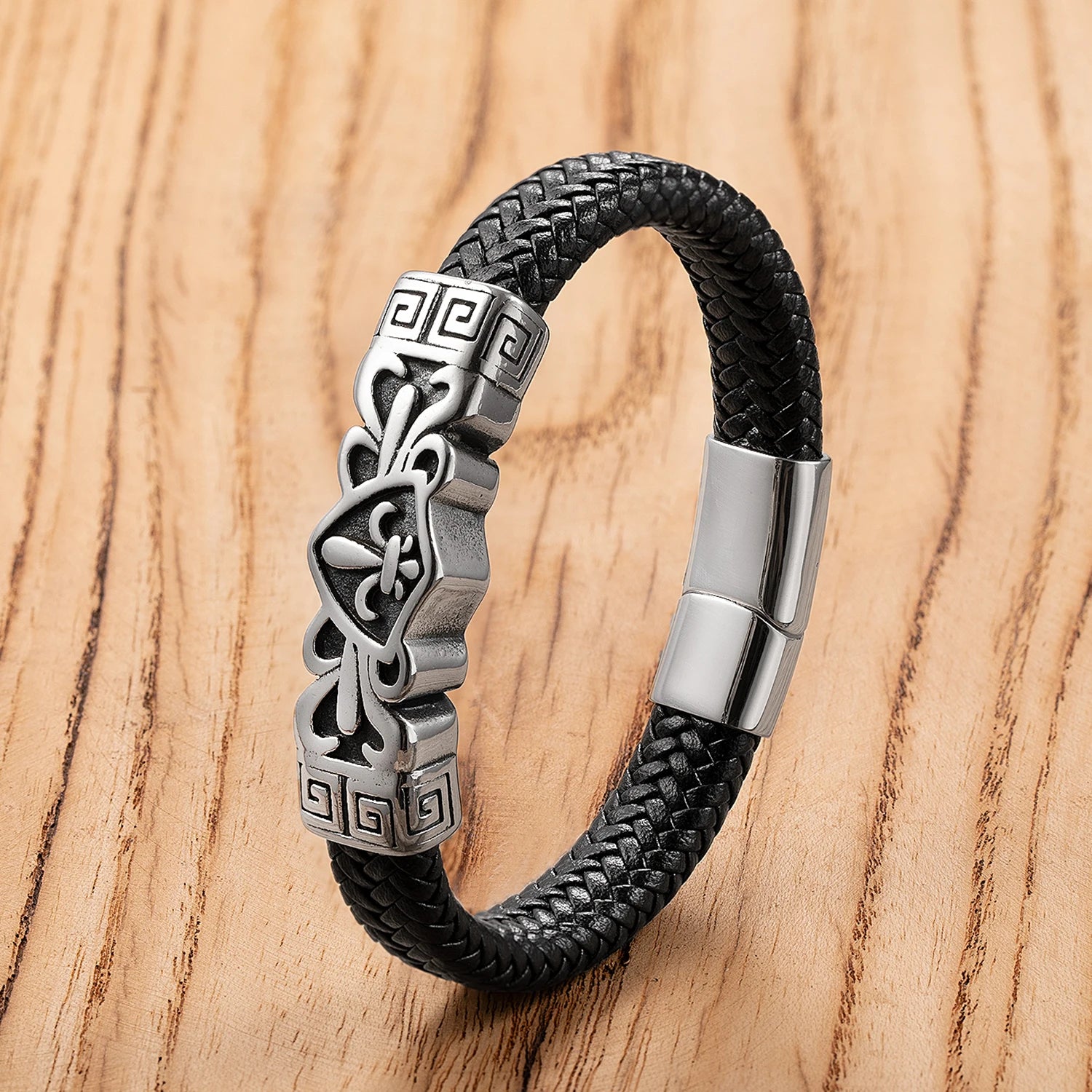 FZ Hip-Hop Stainless Steel Vintage Leather Rope Braided Bracelet