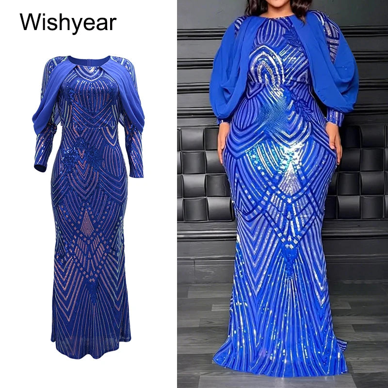FZ Women's Sequined Long Sleeve Slim Mermaid Evening Dress