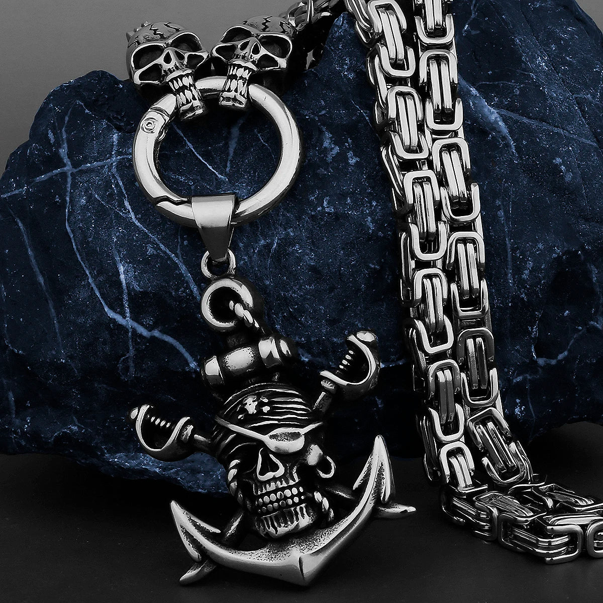 FZ Retro Double Sword Pirate Skull Pendant Ghost Head Necklace - FZwear
