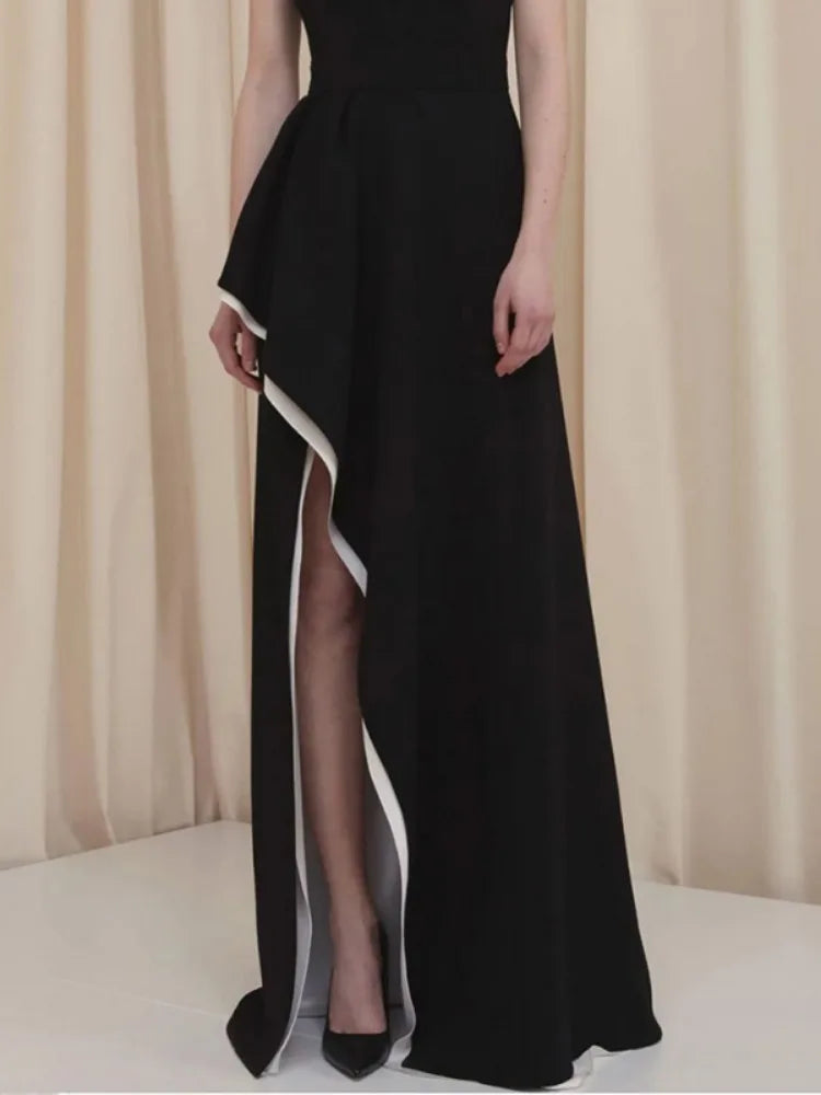 FZ Women's Round Neck High Waist Split-side Floor-Length Evening Dress