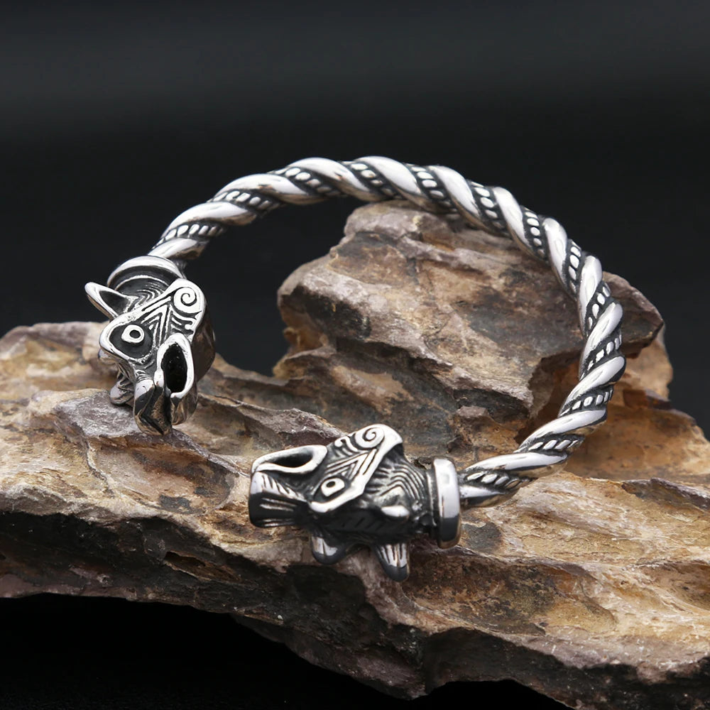 FZ Nordic Viking Stainless Steel Wolf Head Bracelet
