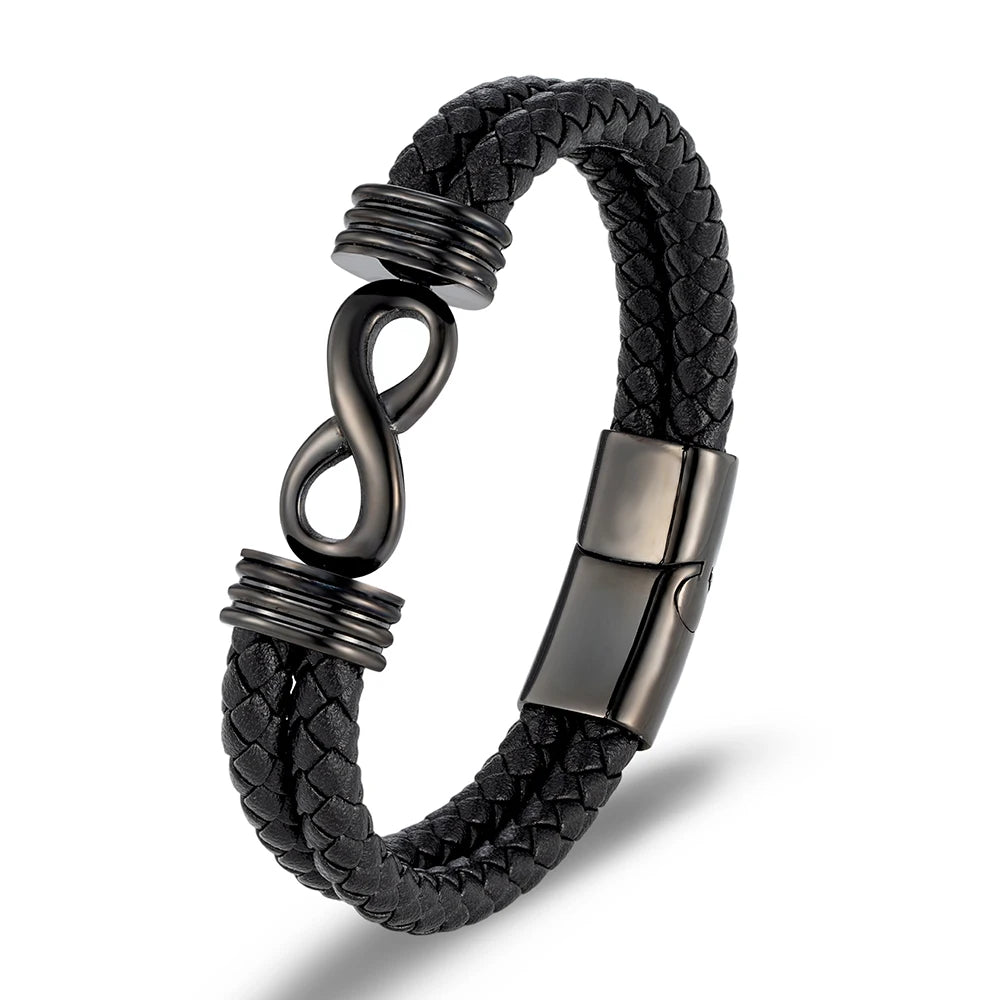 FZ Men's Infinity Number 8 Leather Cuff Bracelet