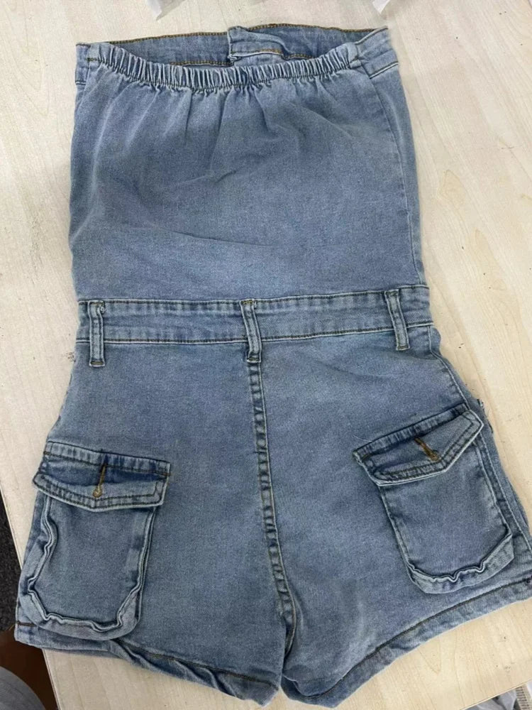 FZ Women's Elastic Hipster Sexy Single Breasted Slim One Piece Denim Jumpsuit DSers