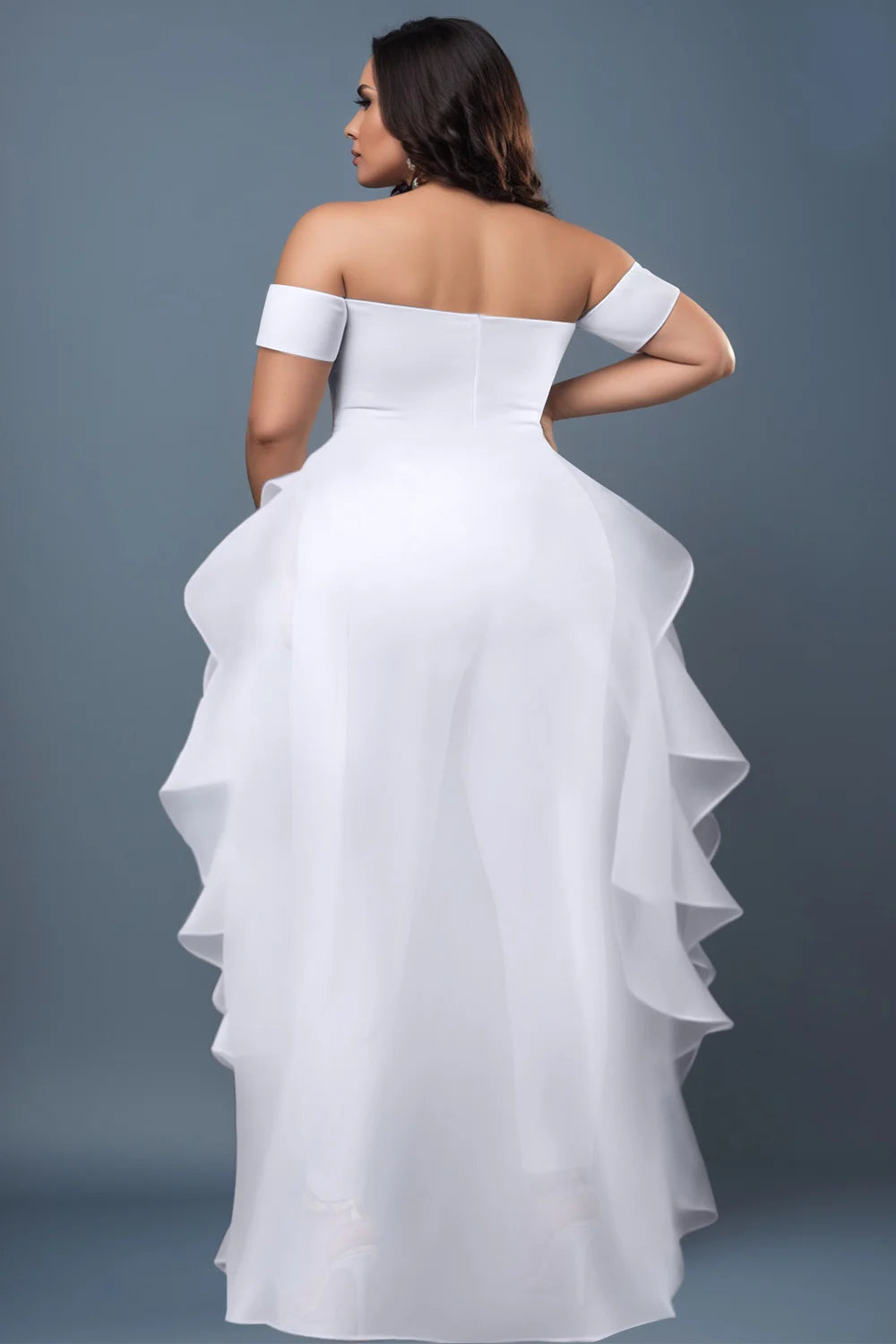 FZ Women's Plus Size Off The Shoulder Short Sleeve With Skirt Overlay Contrast Jumpsuit