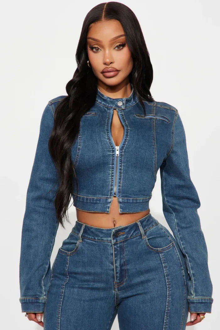 FZ Women's Streetwear Two Piece Denim Pants Suit