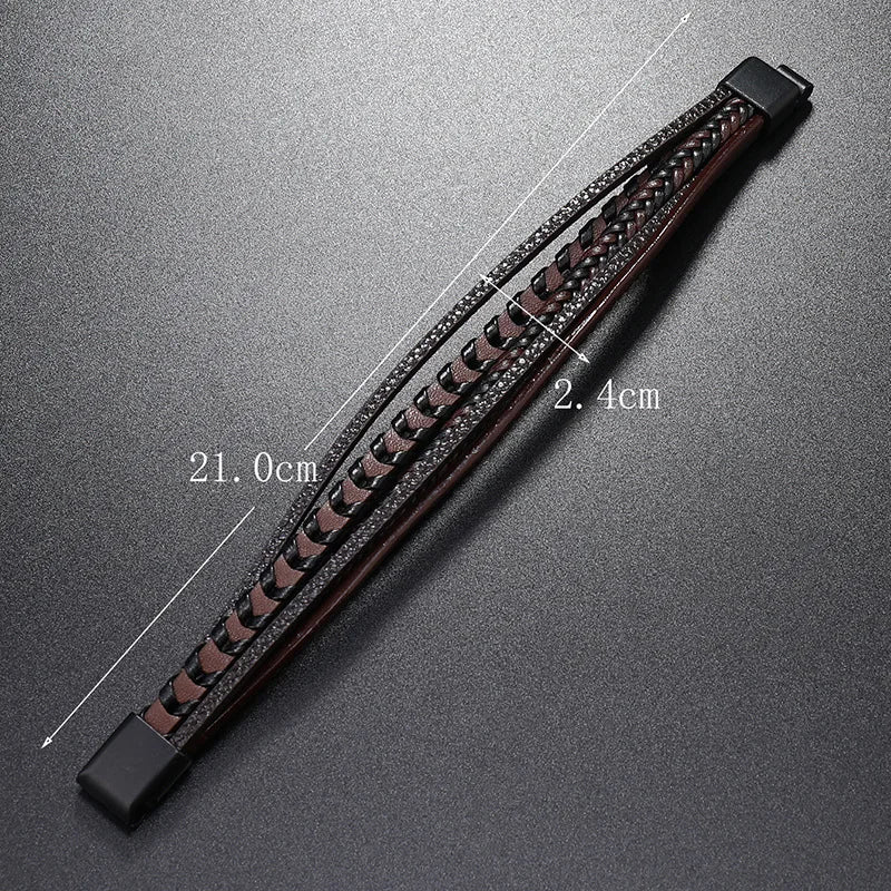 FZ Multi-layer Leather Rope Woven Leather Titanium Steel Magnetic Buckle Bracelet - FZwear