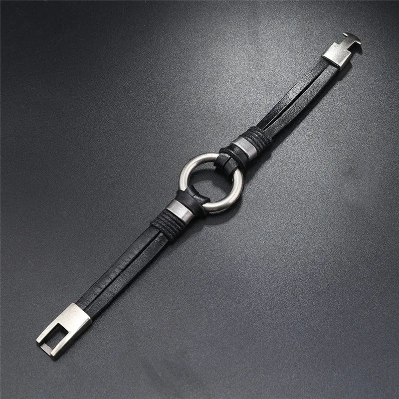 FZ Genuine Leather Punk Vintage Round Spring Rope Bracelet - FZwear