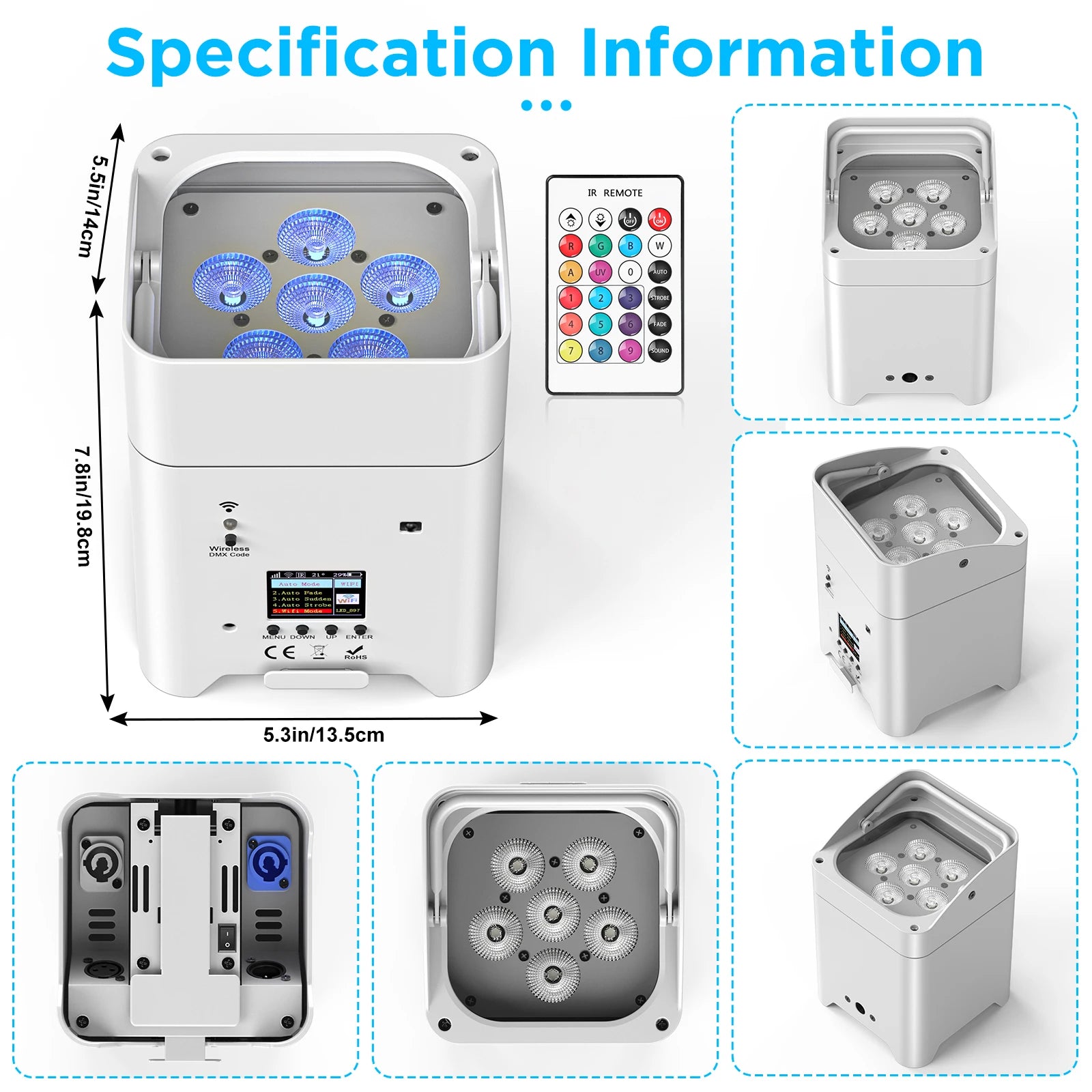 FZ 4Pcs 80W Rechargeable Built-in Battery WiFi Control 6X18W RGBWA+UV LED Par Lighting