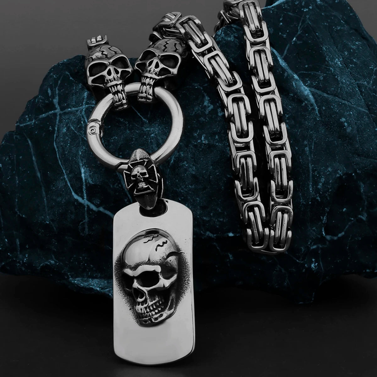 FZ Vintage Skull Hip Hop Punk Biker Pendant Stainless Steel Square Necklace - FZwear