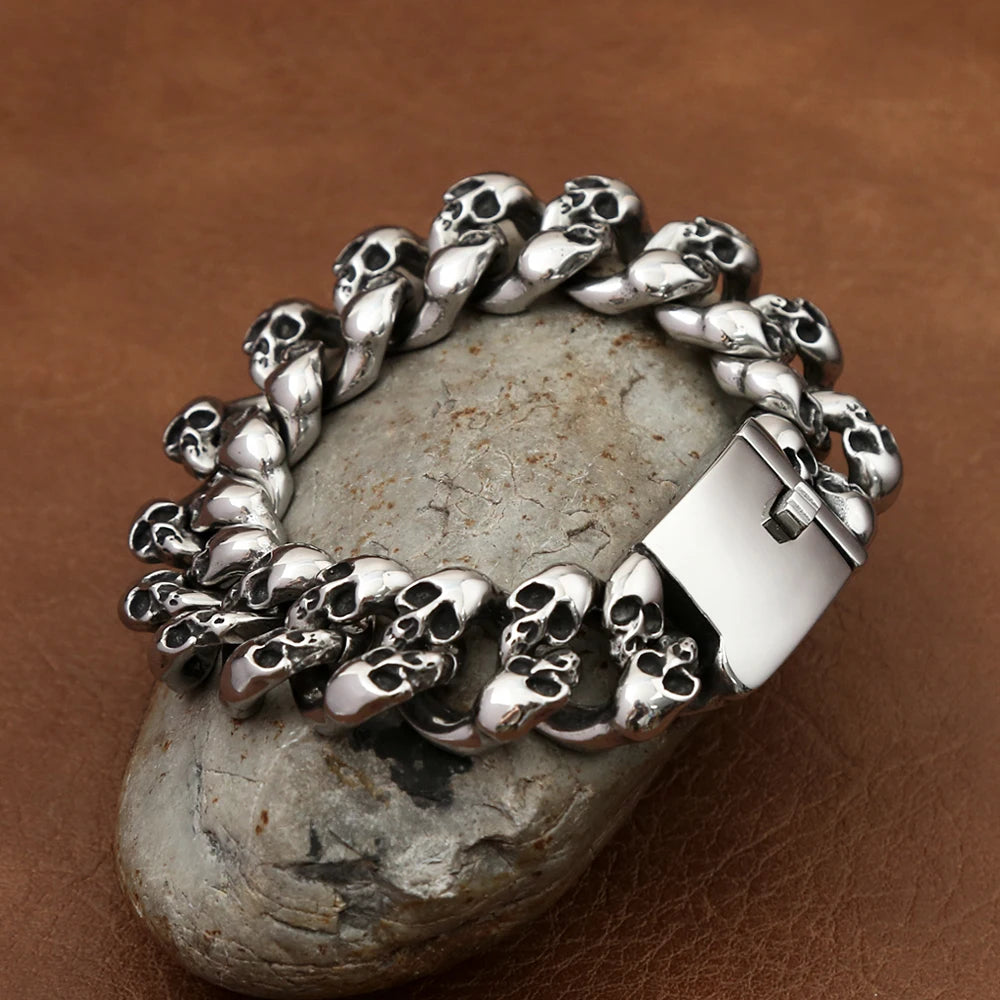 FZ Skull Head Steampunk Rock Skeleton Biker Stainless Steel Bracelet