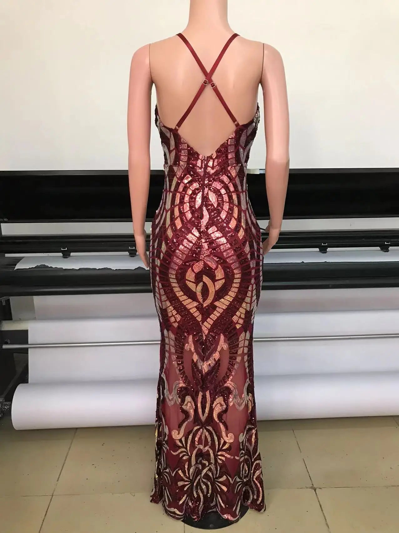 FZ Women's Sequins Spaghetti Strap Backless Sexy Maxi Evening Dress - FZwear