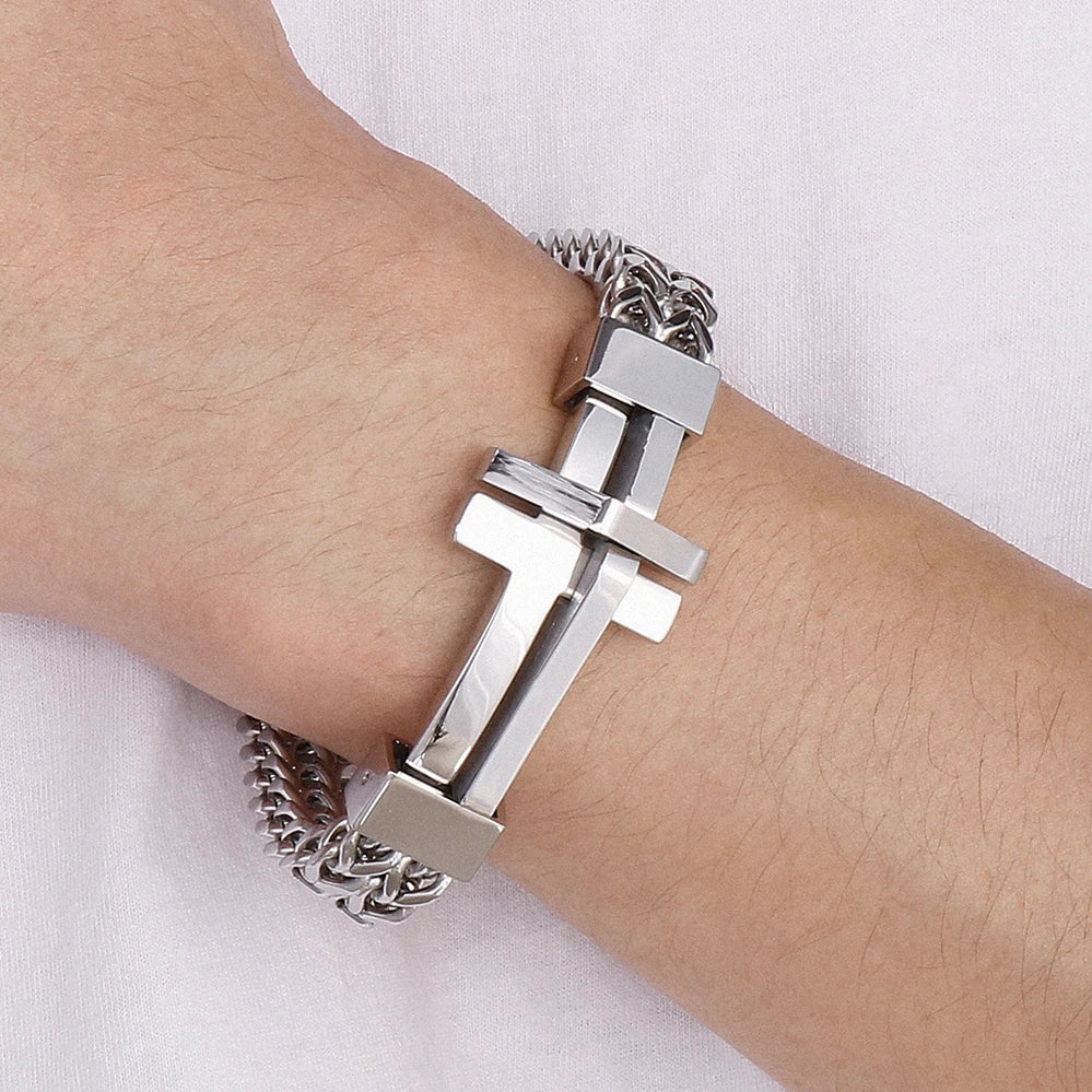 FZ Cross Polished Brushed Stainless Steel Bracelet - FZwear