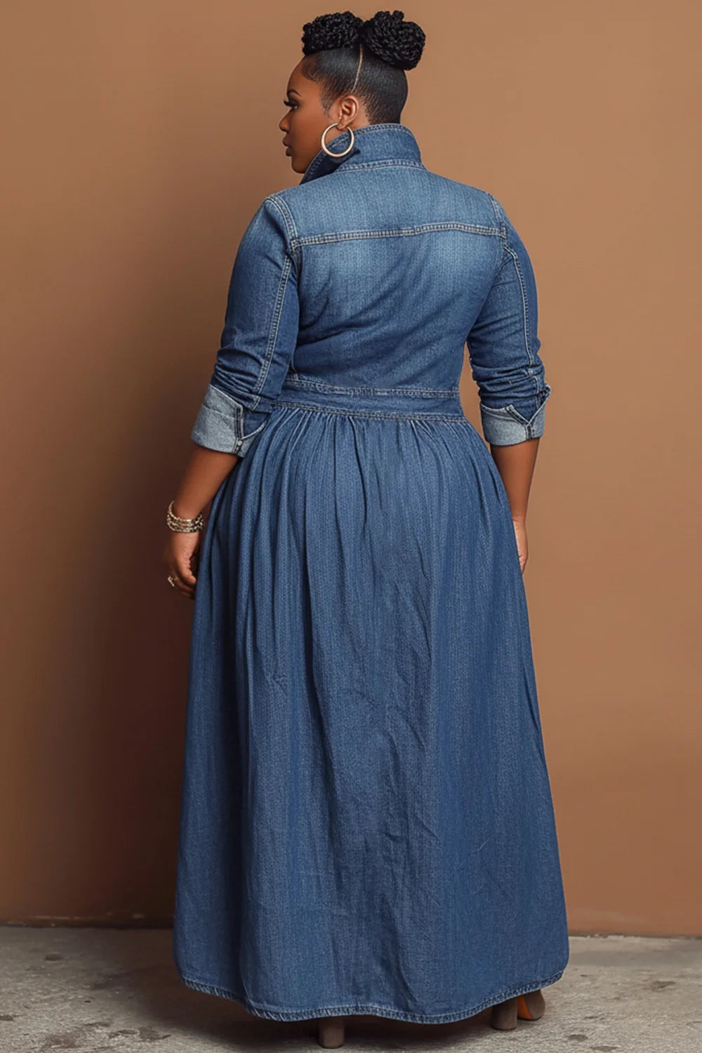 FZ Women's Plus Size High Collar Long Sleeve Split Casual Zipper Denim Jacket