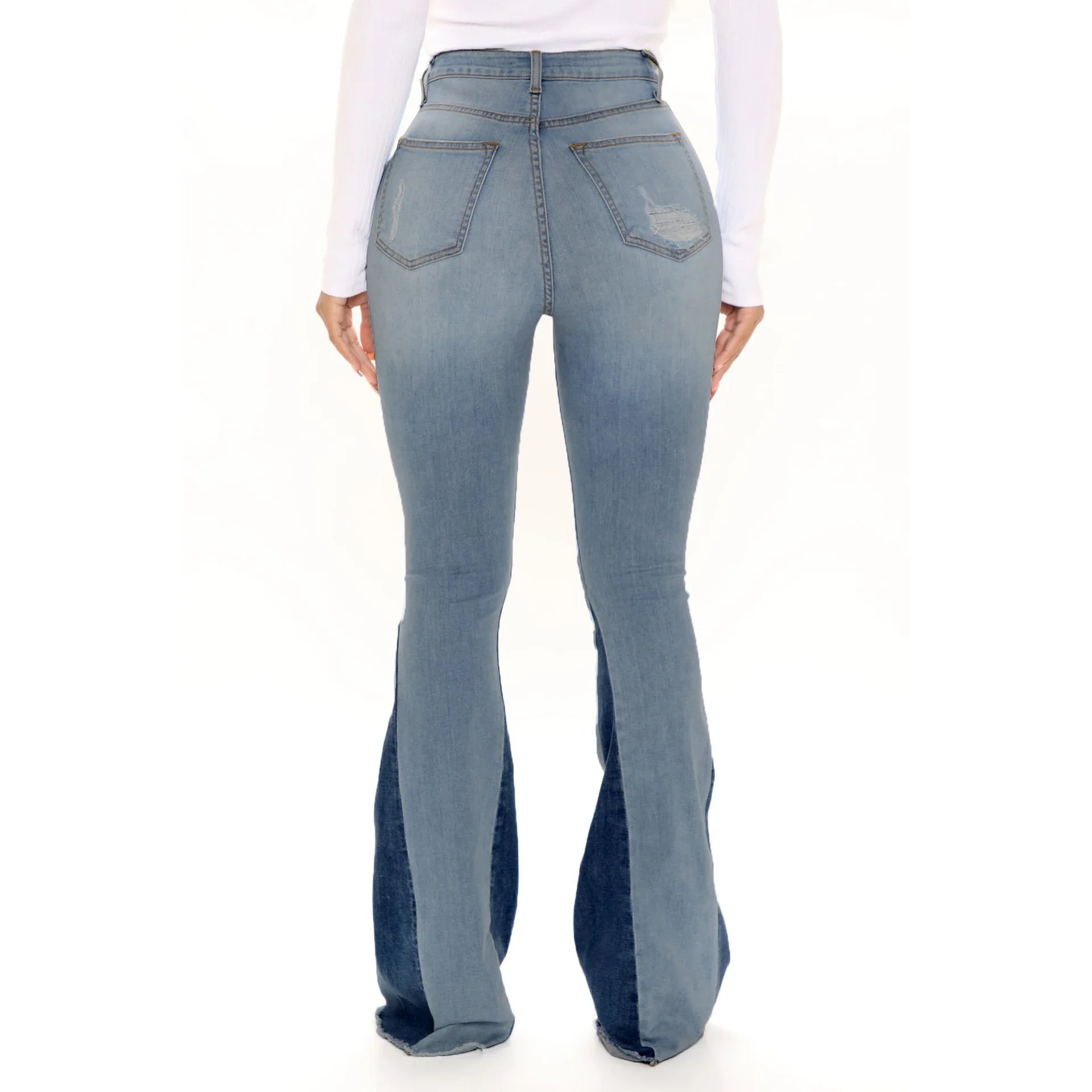 FZ Women's Boot Cut Distressed Ripped Patchwork Mid Waist Vintage Washed Denim pants