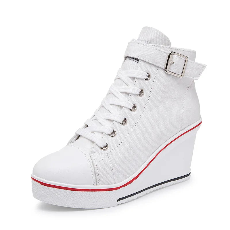 FZ Women's High Top Canvas Denim Ankle Lace Wedge Shoes