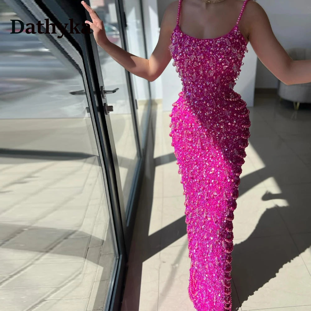 FZ Women's Spaghetti Straps Trumpet Rhinestones Floor Length Evening Dress