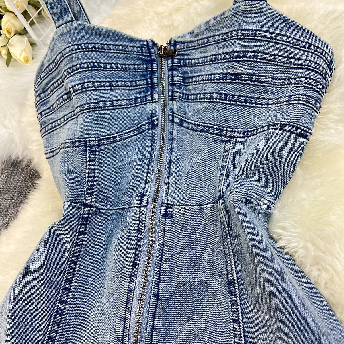 FZ Women's A Line Slim Fit Sleeveless Streetwear Long Denim Dress