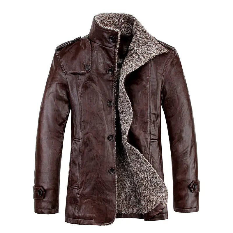 FZ Men's Thicken Fleece Velvet PU Leather Jacket
