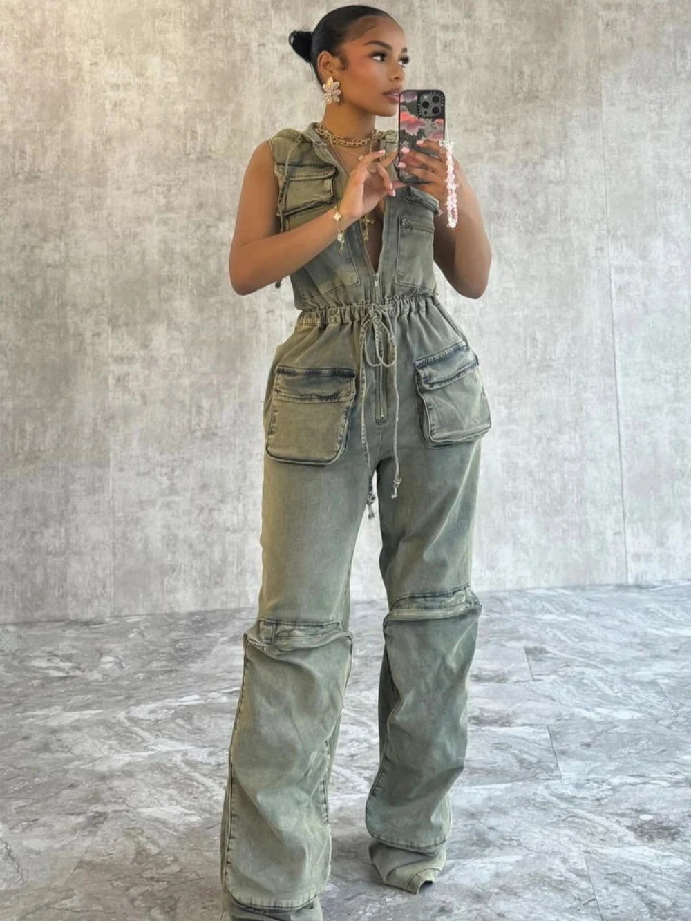 FZ Women's Sleeveless Hooded Loose Denim Jumpsuit DSers