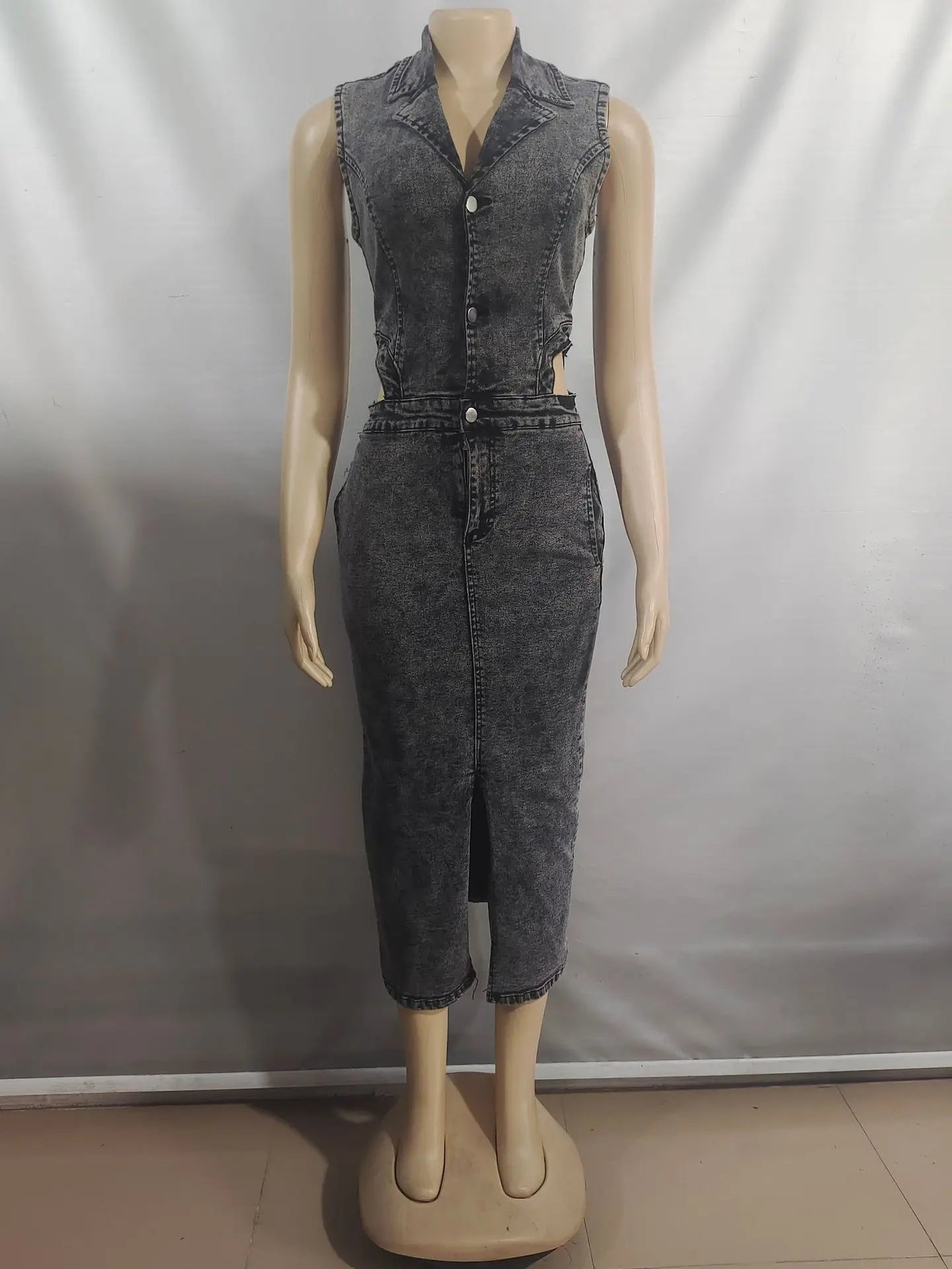 FZ Women's Halter Sleeveless Side Hollow Stretchy Slim Denim Dress