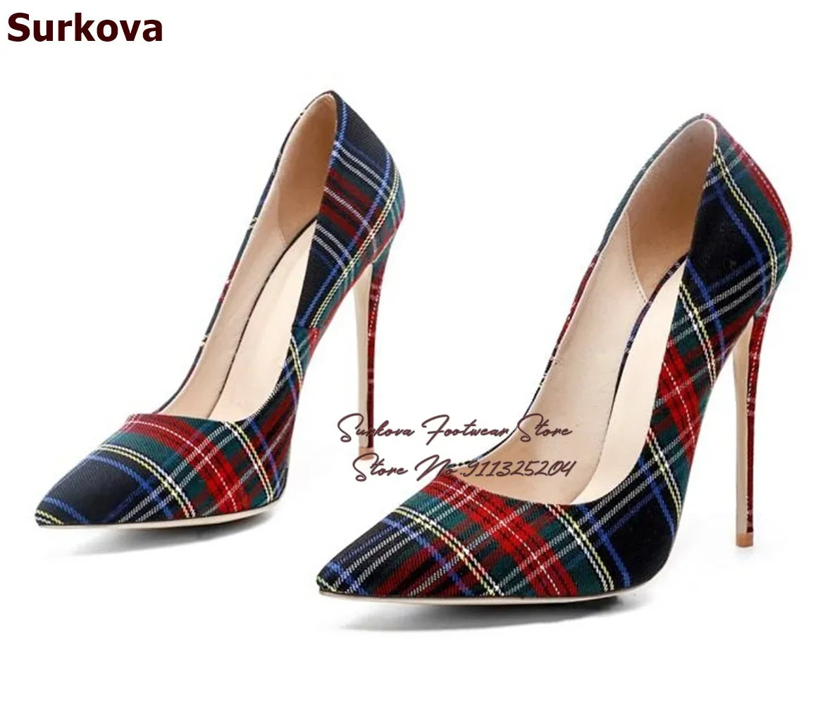 FZ Women's Checkered Cloth Shallow Pointed Toe High Heel Shoes