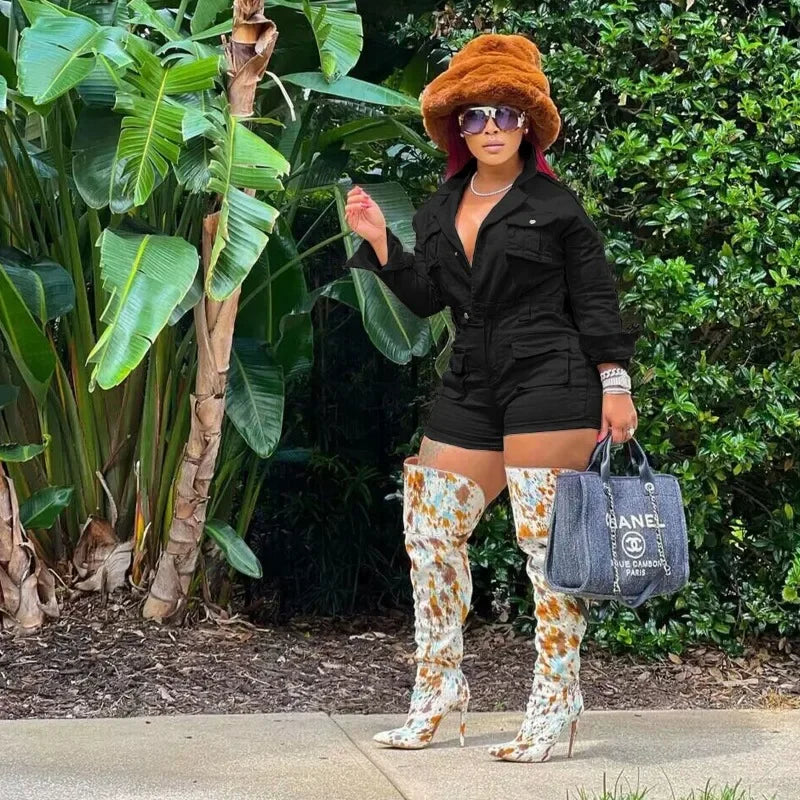 FZ Women's Fashion Multi Pockets Slim Denim Shorts Jumpsuits - FZwear