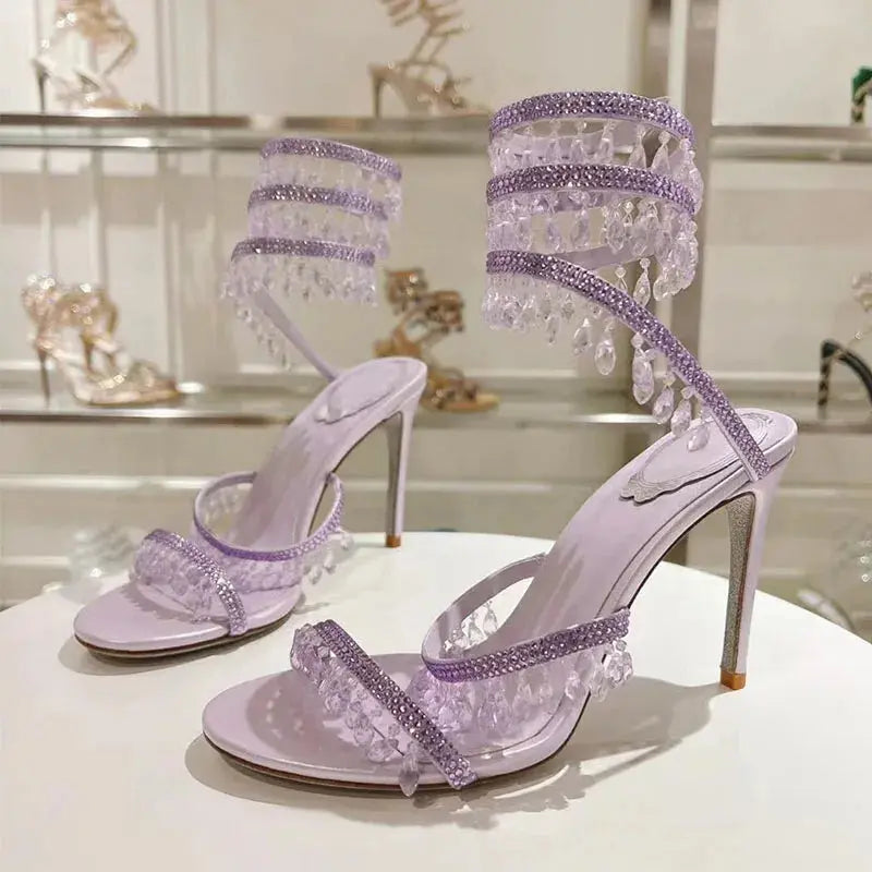 Sexy High Heels Sandals Woman Crystal Pendant Snake Twine Around Twine Ankle Strap Party Shoes Summer Gladiator Sandals Women FZwear