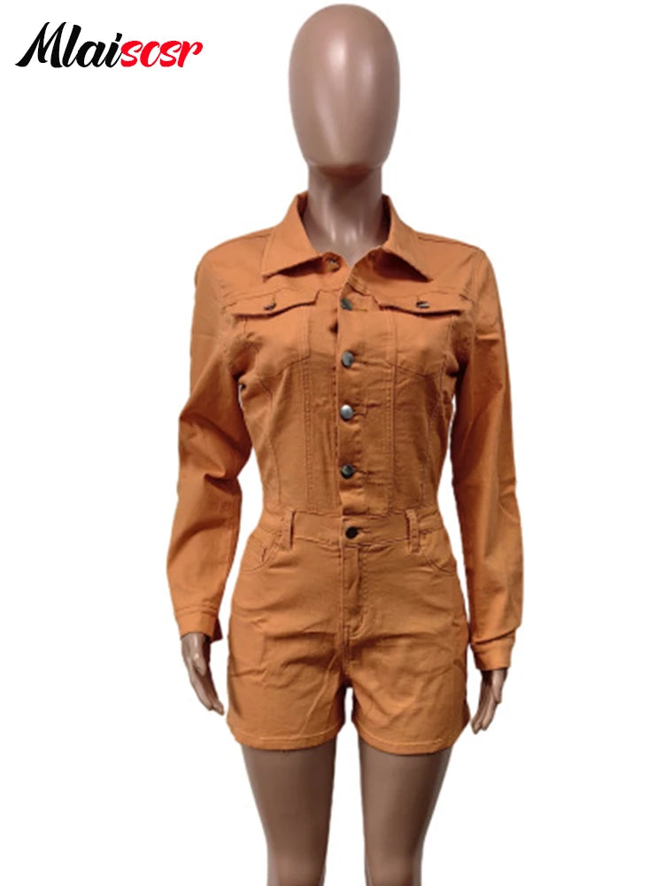 FZ Women's Vintage High Street Elastic Wash Single-Breasted One Piece Denim Jumpsuit