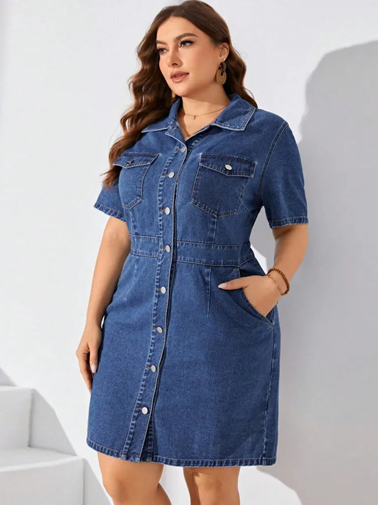 FZ Women's Plus Size Loose Street Style Casual Mini Denim Dress