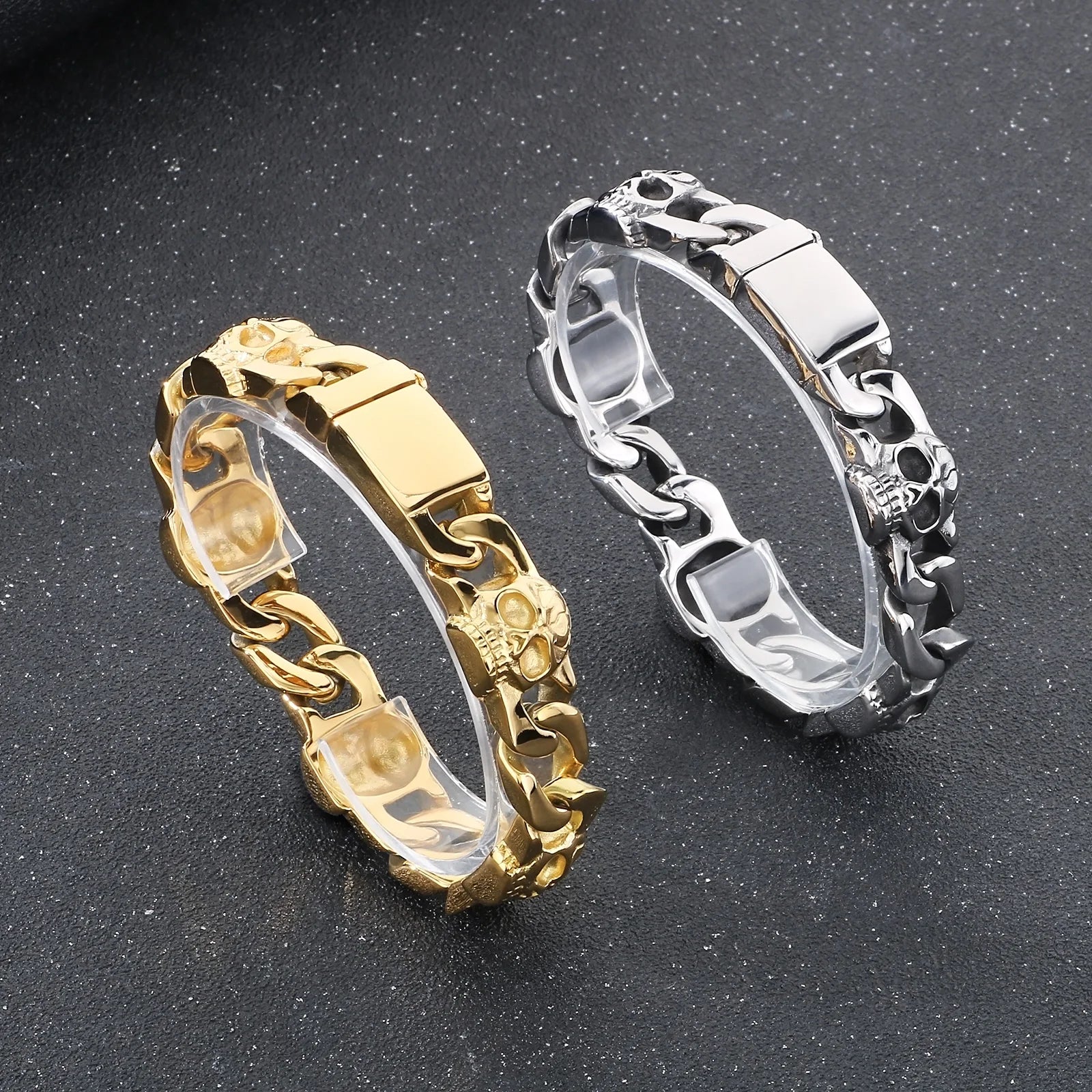 FZ Single Row Cracked Skull Head Stainless Steel Bracelet