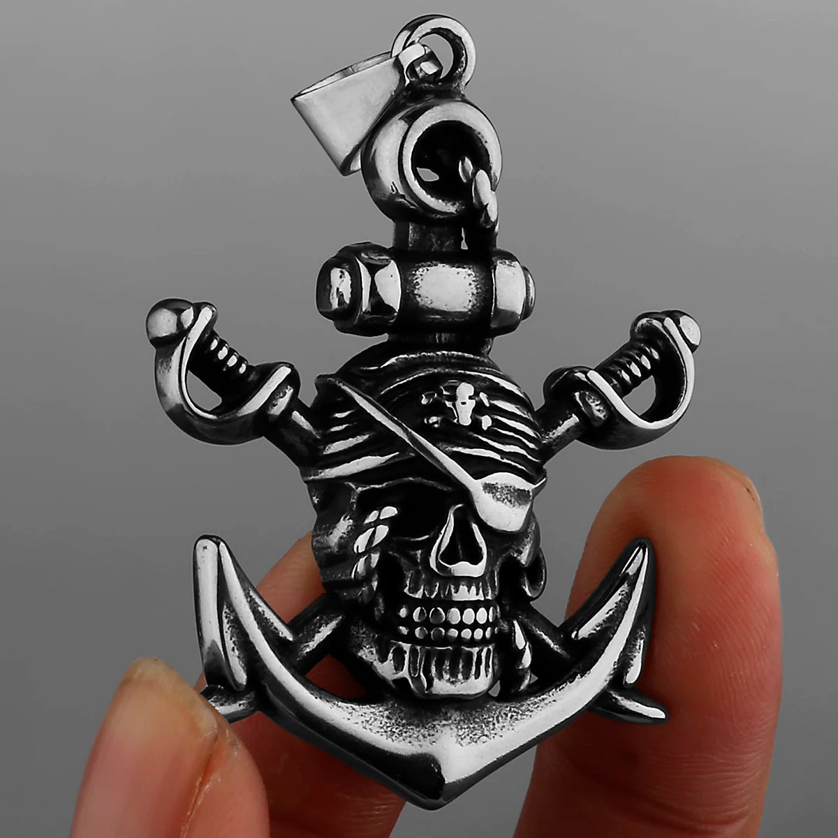 FZ Retro Double Sword Pirate Skull Pendant Ghost Head Necklace - FZwear