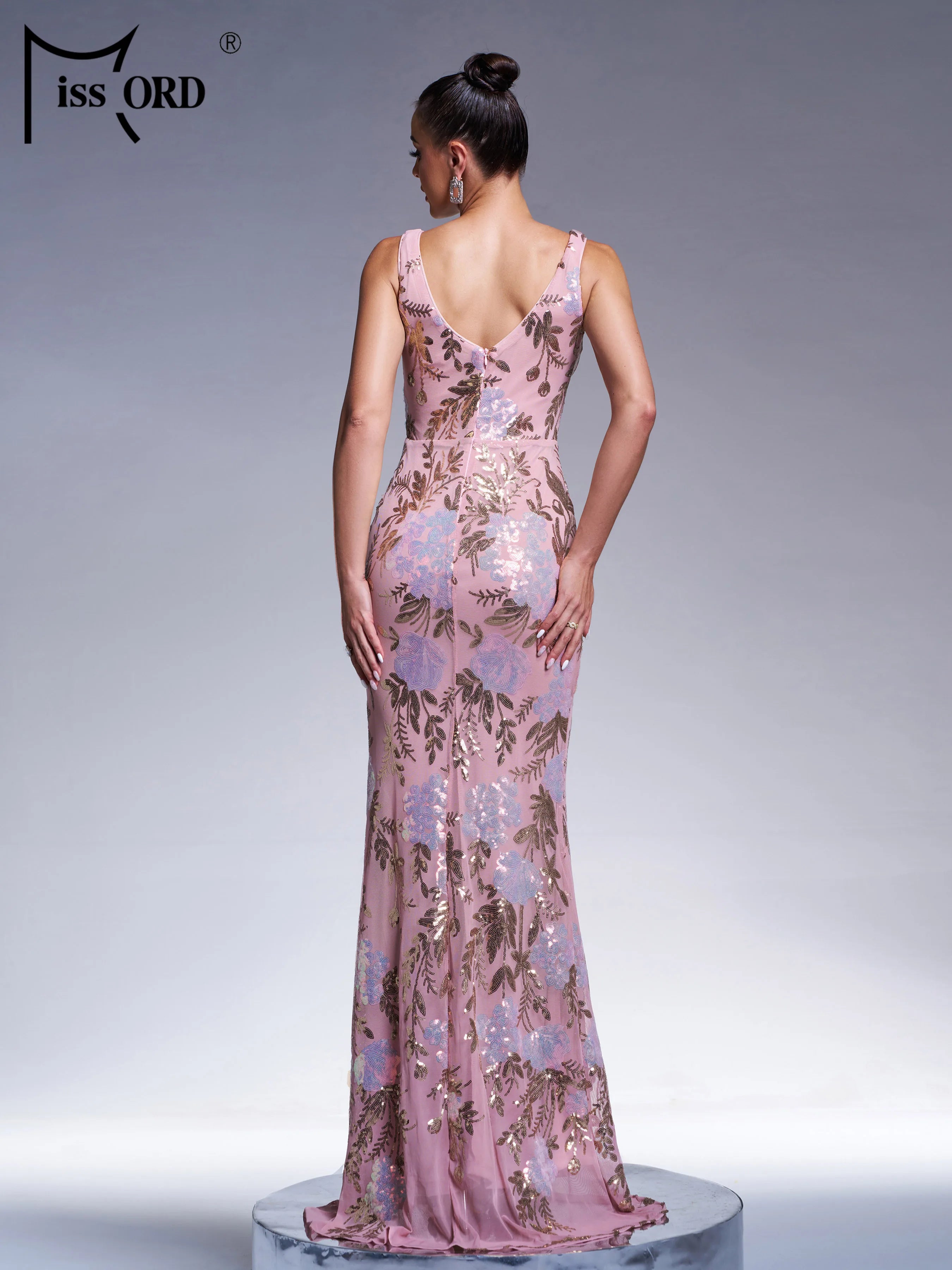 FZ Women's V Neck Sequin Mermaid Cocktail Maxi Evening Dress