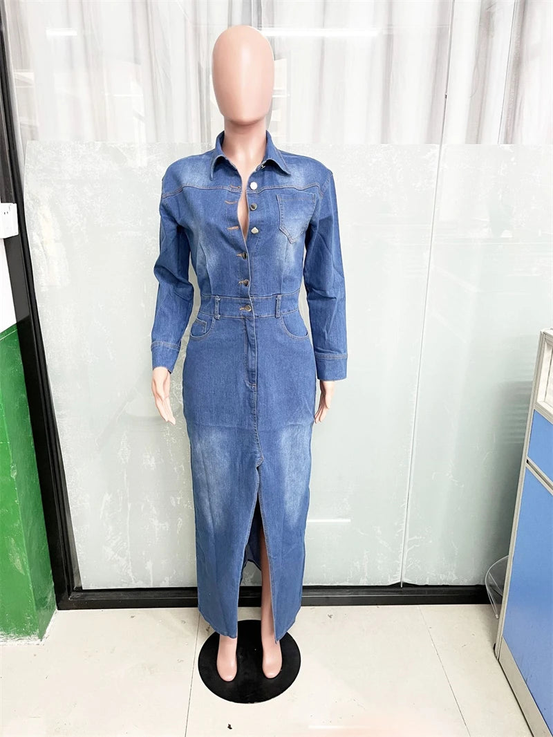 FZ Women's Vintage Y2K Maxi Long Denim Dress DSers