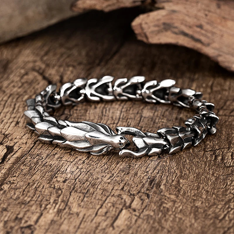FZ Stainless Steel Retro Dragon Head Bone Bracelet - FZwear