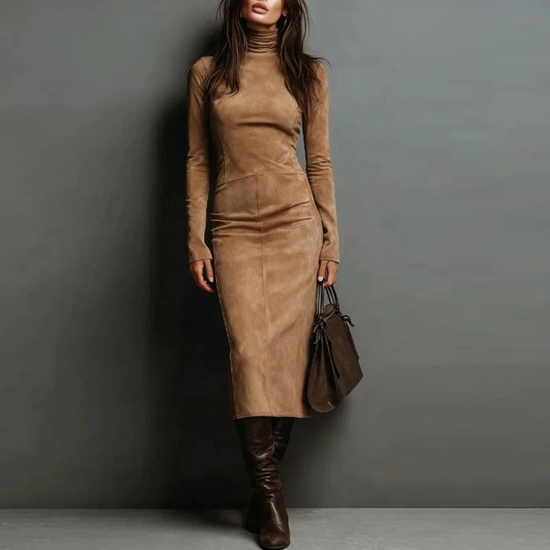 FZ Women's Slim Fit Long Sleeve Turtleneck Dress