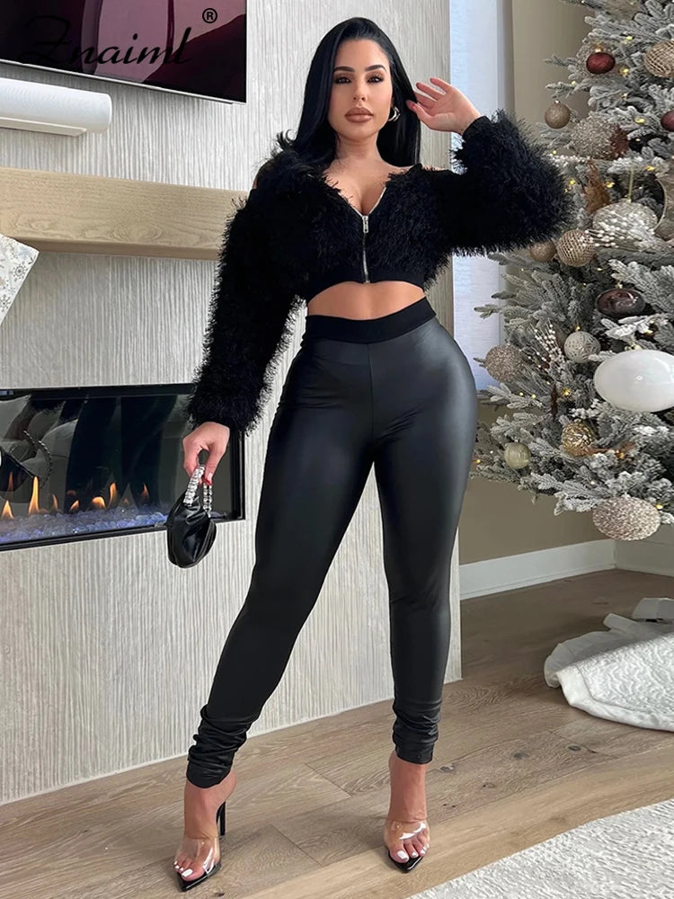 FZ Women's Slash Neck Zipper Pencil Pants 2 Piece Suit - FZwear