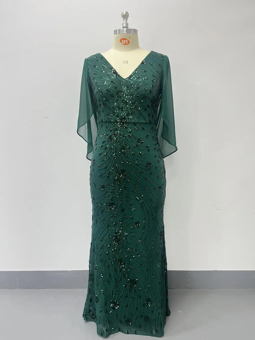 FZ Women's Plus Size Chiffon Sleeve Mermaid Sequins Evening Dress
