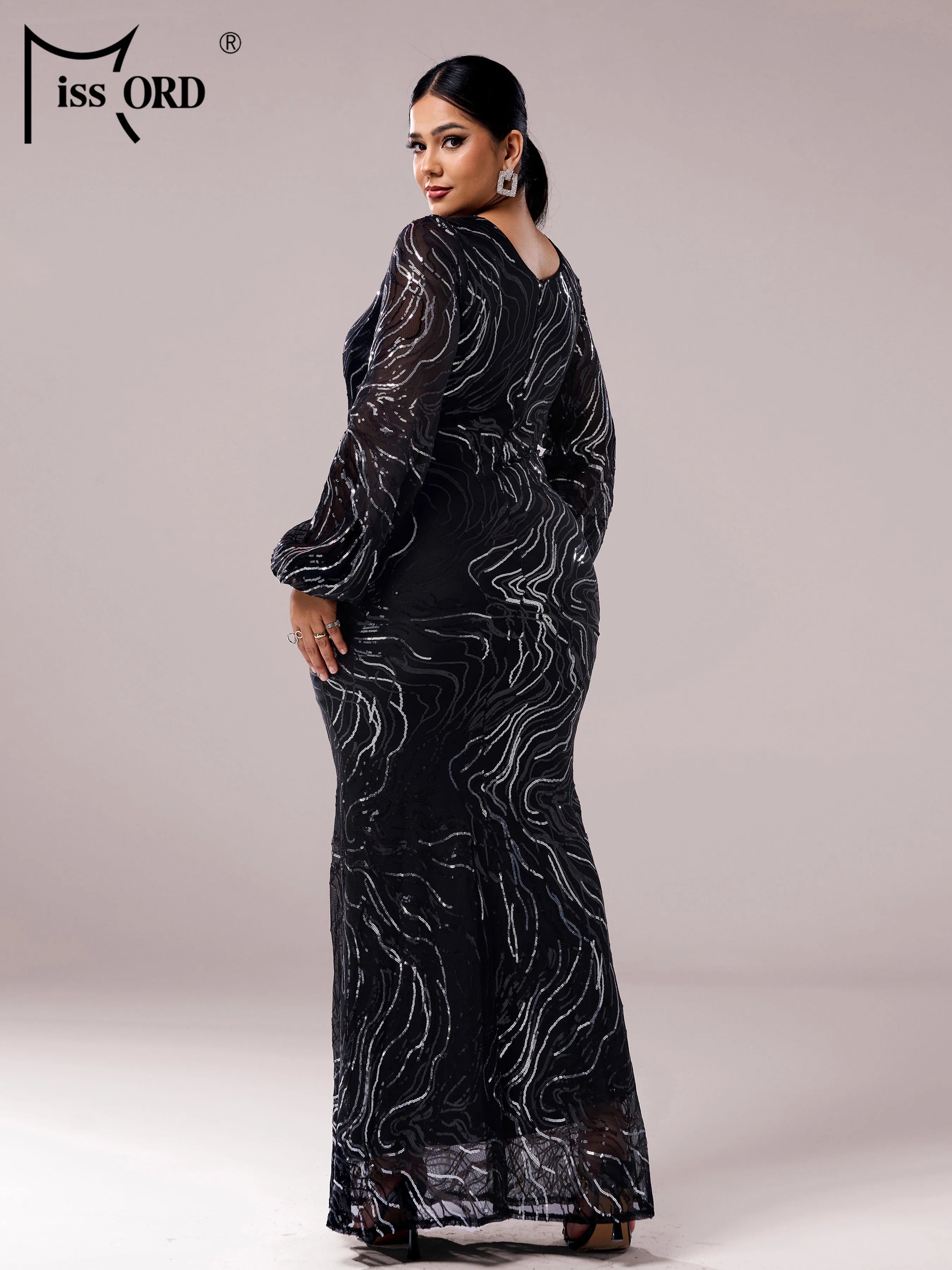 FZ Women's Plus Size Church Lantern Sleeves Round Neck Mermaid Evening Dress