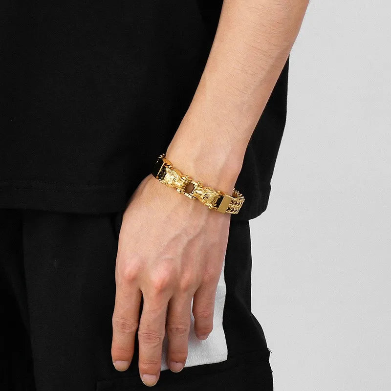 FZ Stainless Steel Multiple Color Double Wolf Hand Wrist Net Chain Bracelet - FZwear