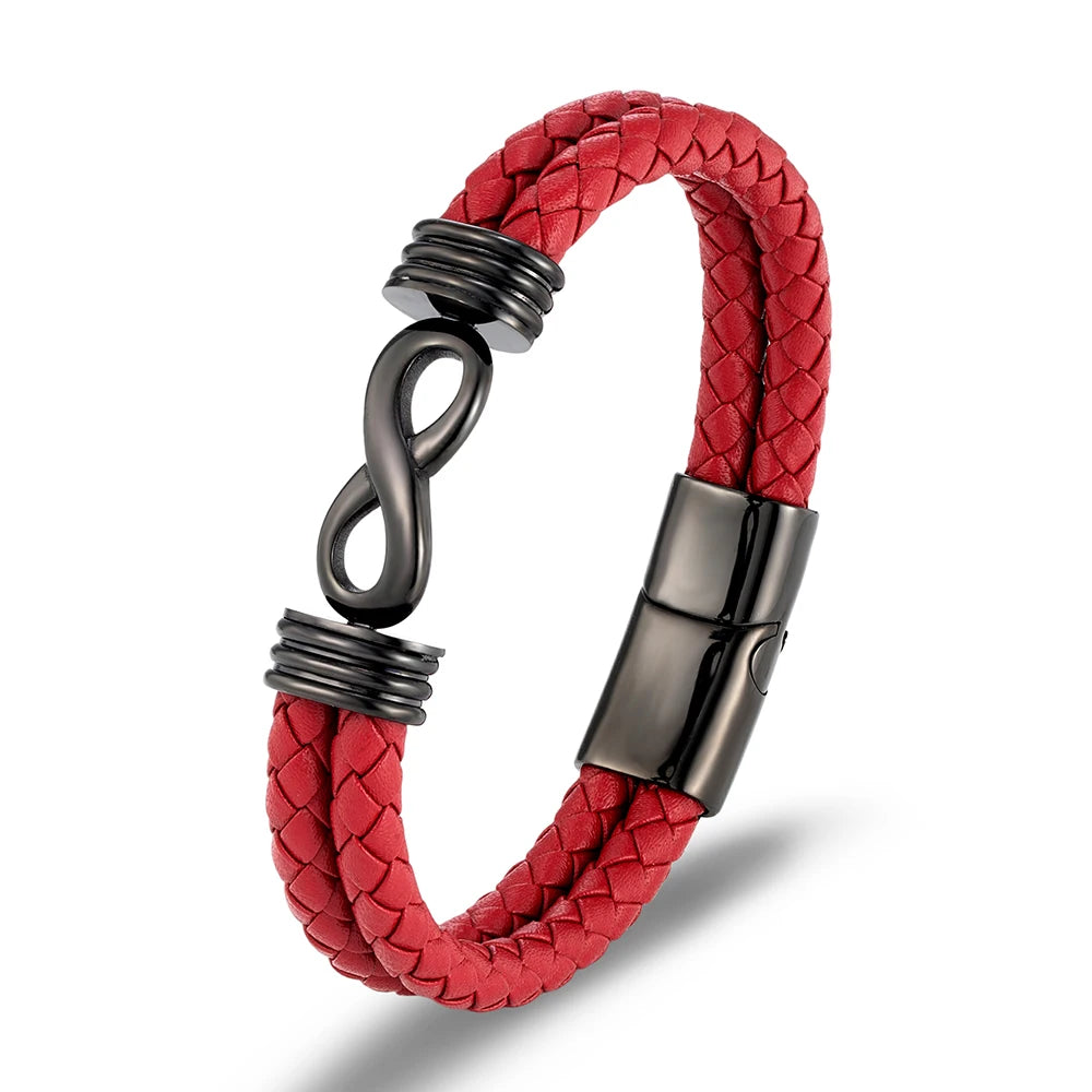 FZ Men's Infinity Number 8 Leather Cuff Bracelet