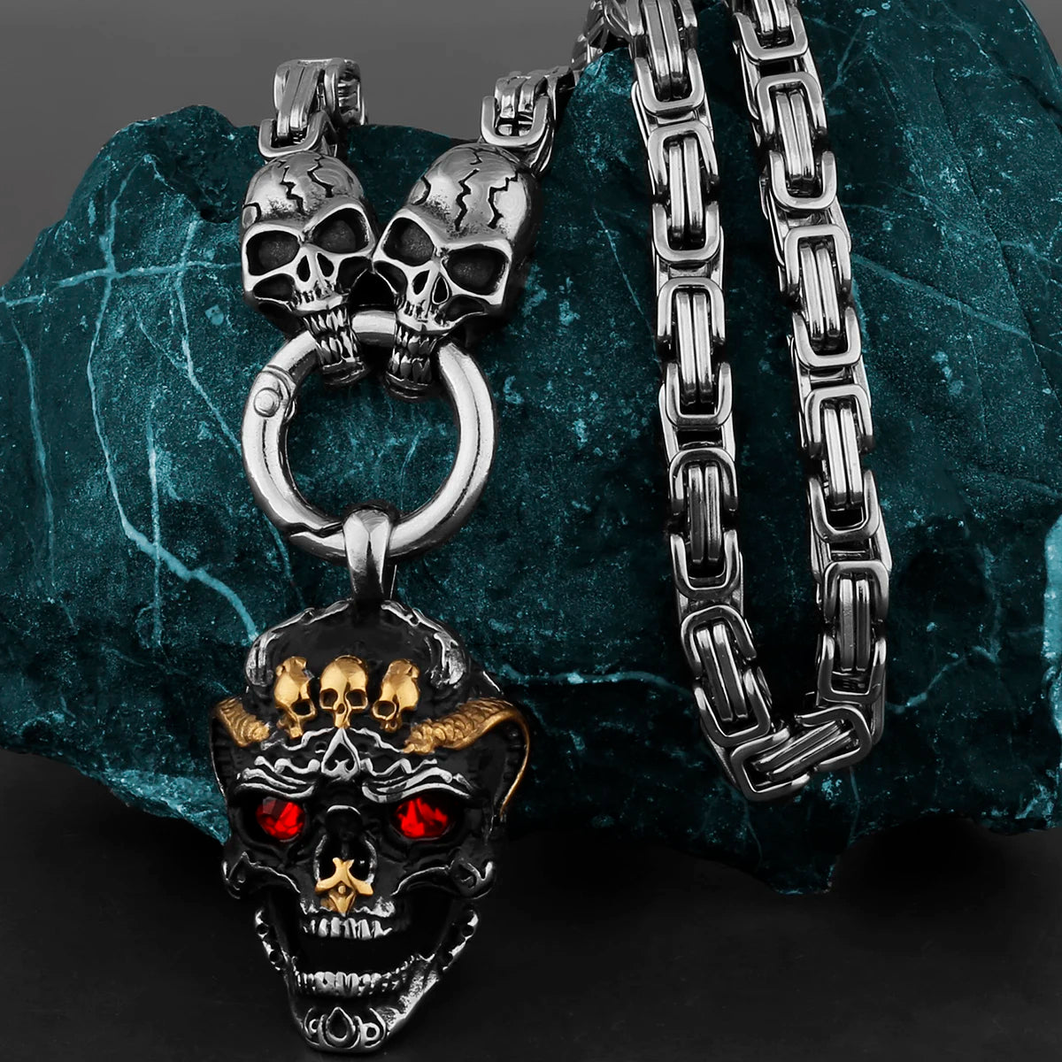 FZ Thick Chain Skull Pendant Punk Stainless Steel Necklace