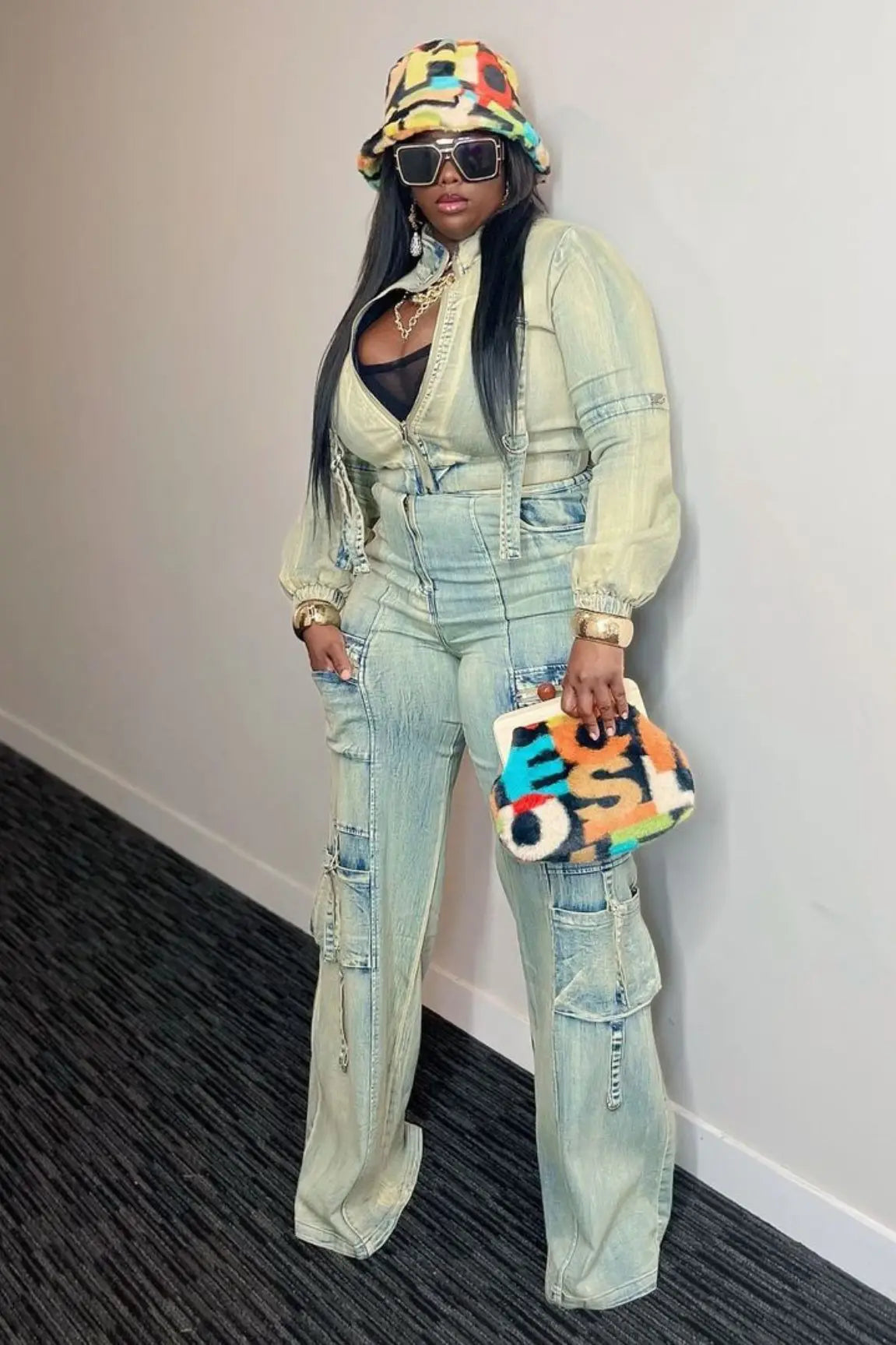 FZ Women's Multi Pockets Cargo Denim Pants Suit