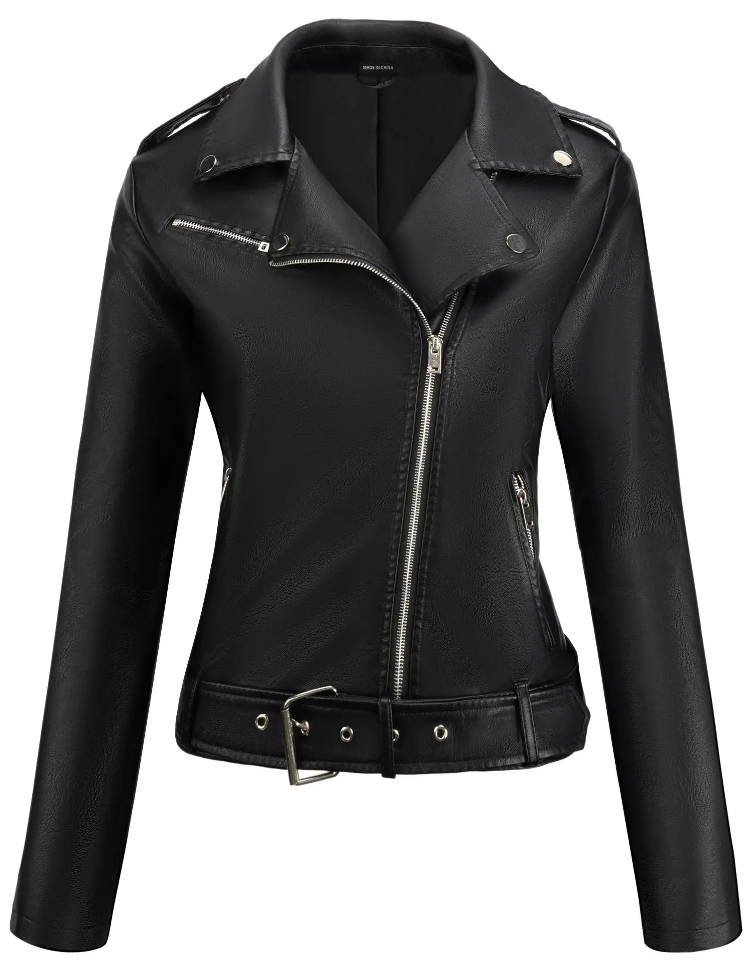FZ Women's Faux Leather Black Motorcycle Short Jacket