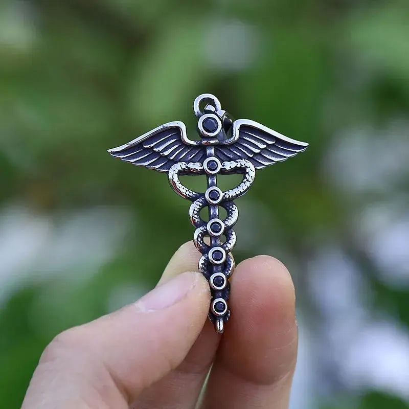 Vintage 2024 NEW Men's 316L Stainless-steel Wing And Double Snake Pendant Necklace Animal Choker With Zircon Boyfriend Gift FZwear