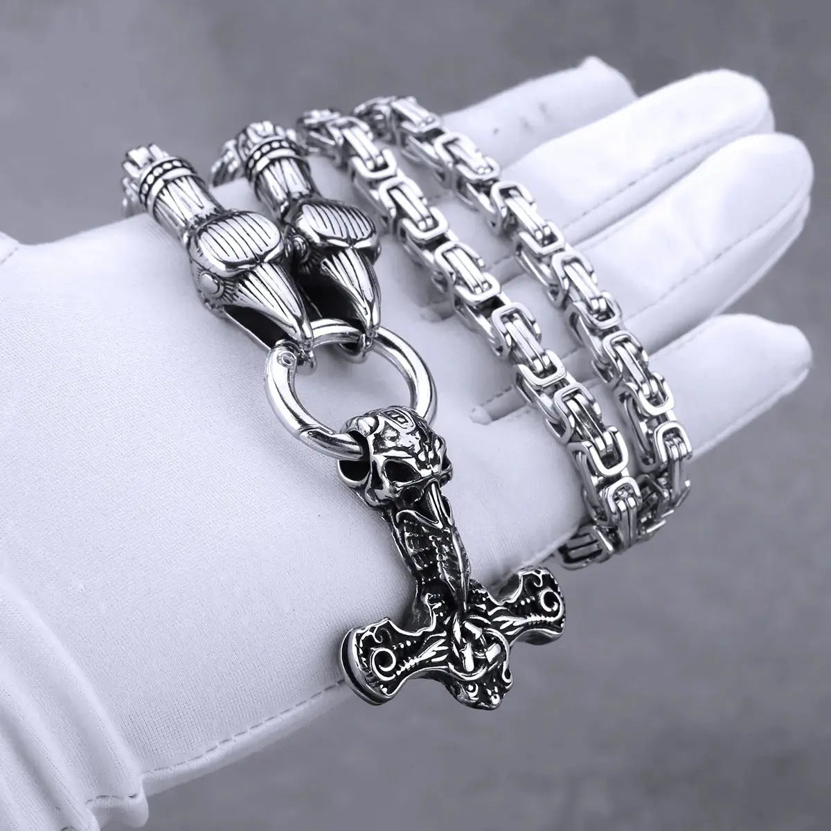 Vintage Viking Thor Hammer Anchor Pendant Odin Crow Necklace Men's Stainless Steel Celtic Knot Amulet Vikings Jewelry Gift FZwear