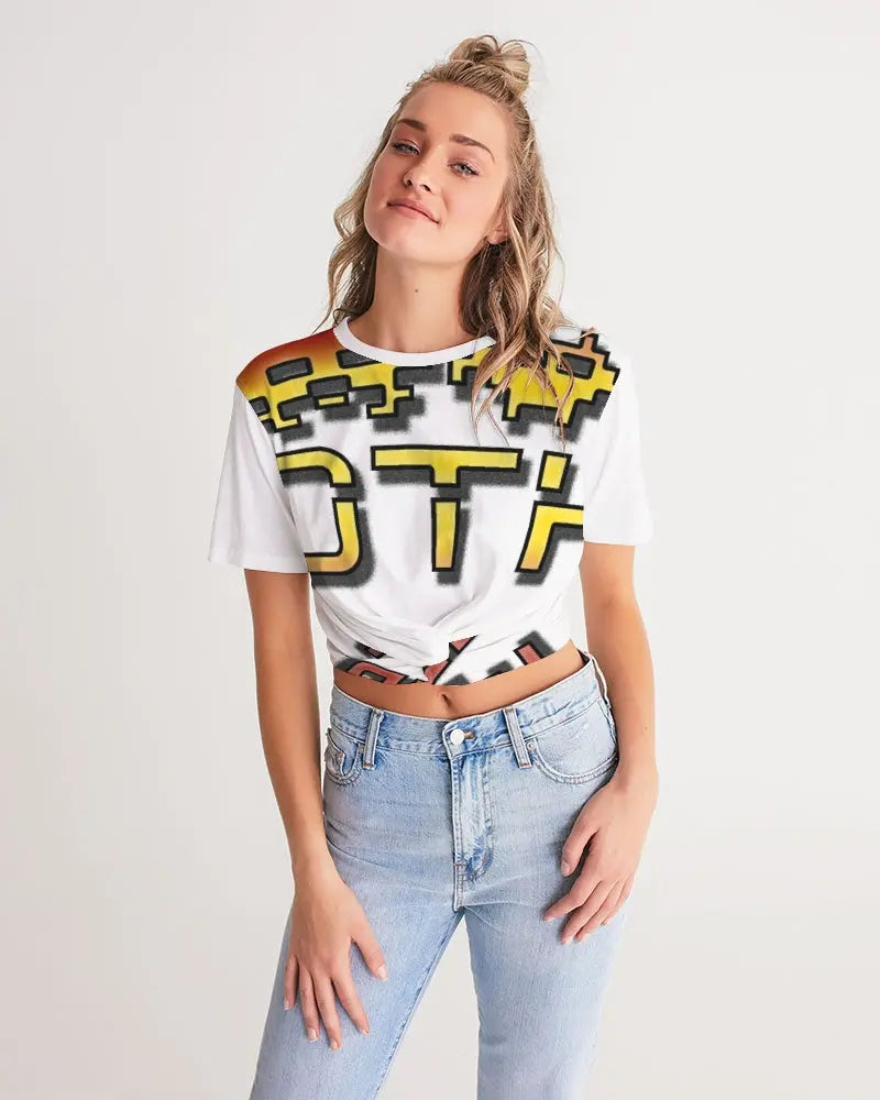 WHITE FLITE Women's Twist-Front Cropped Tee Kin Custom