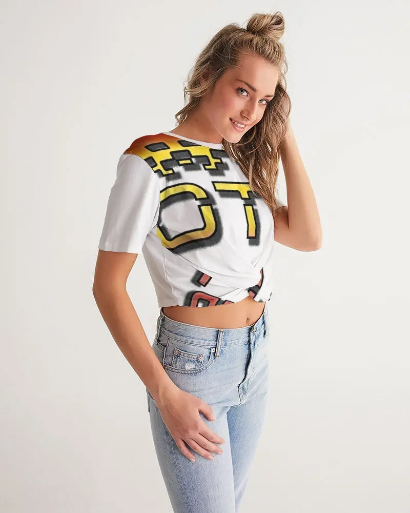WHITE FLITE Women's Twist-Front Cropped Tee Kin Custom