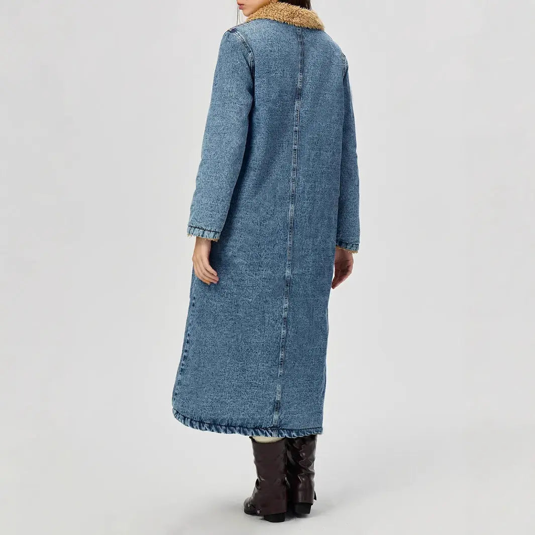 Women Clothing Loose Long Velvet Lining Cotton Padded Coat Denim Coat FentyWild