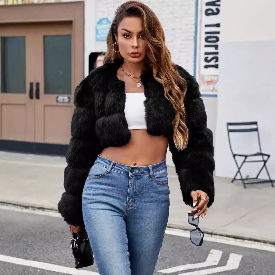 Women Faux Fur Coat Stitching Faux Fur Warm Coat Richy