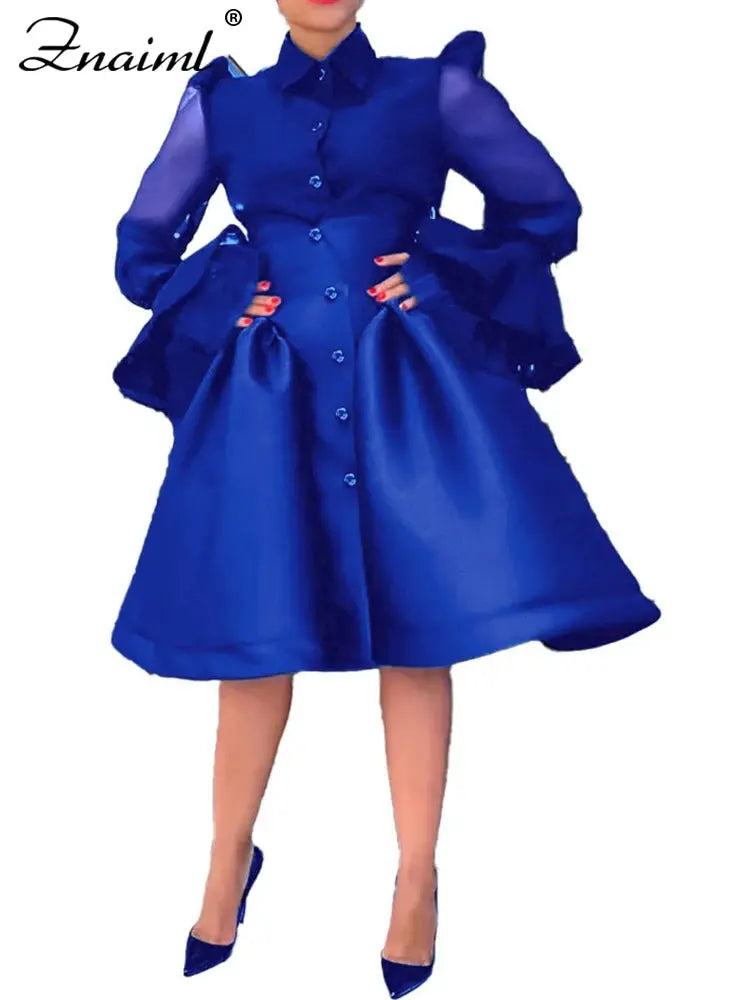 Znaiml Elegant Fall Winter Flare Sleeeve Shirt Top and High Waist A-line Midi Skirts Two 2 Piece Set Women Evening Birthday Suit FZwear